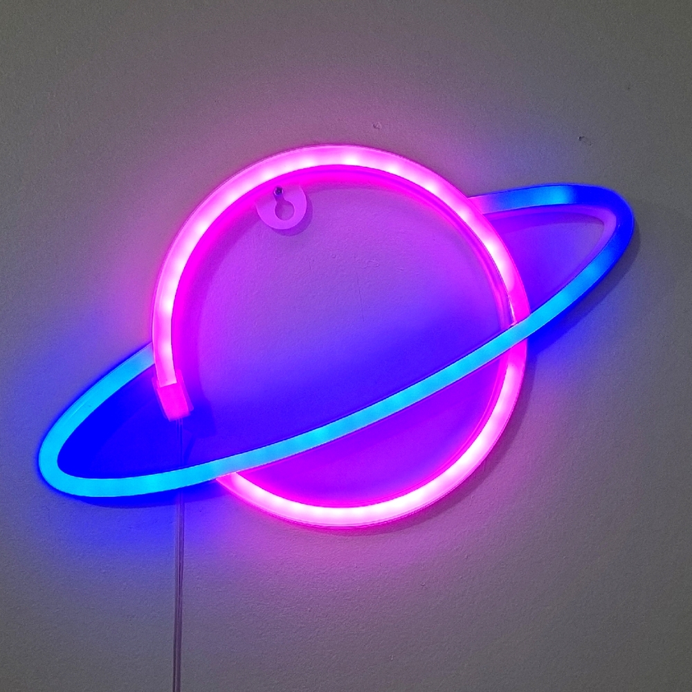Neon Planet Wall Art - Pink and Blue